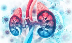 An illustration shows adrenal glands superimposed over the body of a man in need of adrenal support.